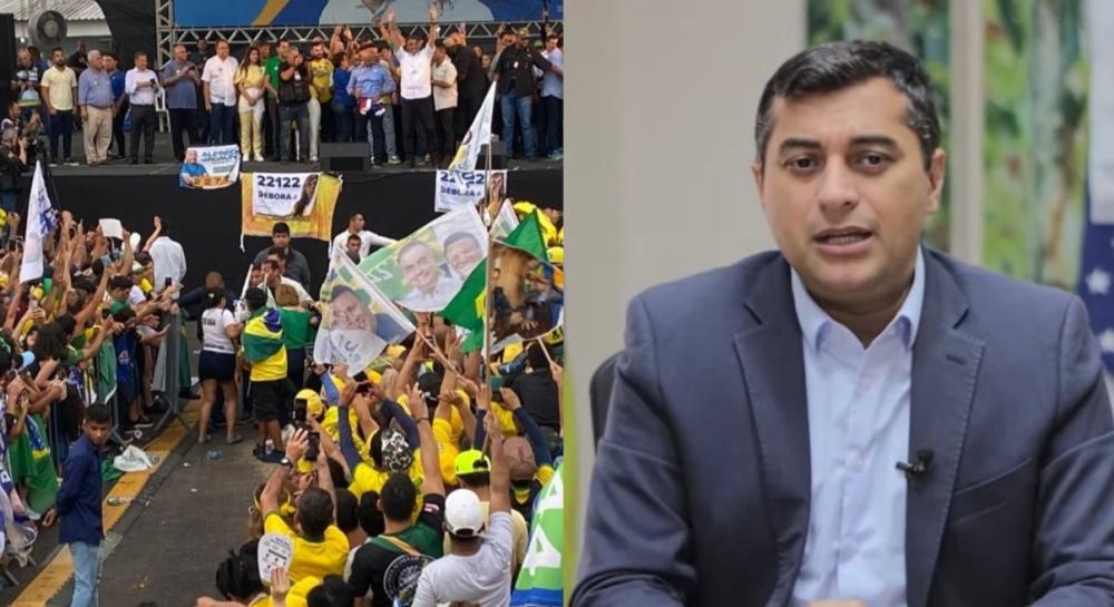 Wilson Lima é vaiado em comício com presidente e desiste de fazer discurso 