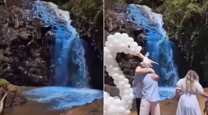 Familiar que tingiu de azul cachoeira em Chá Revelação é multado em R$ 10 mil