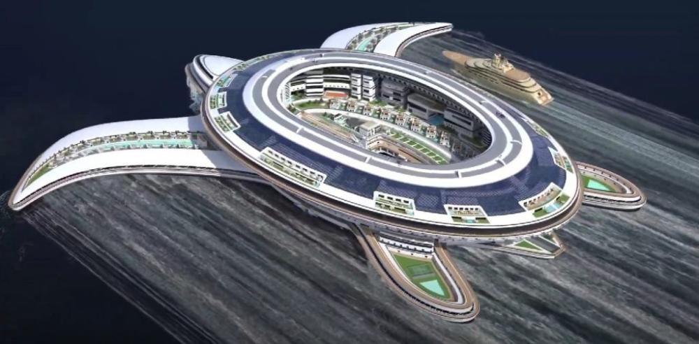 Cidade flutuante? Navio elétrico em formato de tartaruga marinha gigante possui 60 mil acomodações