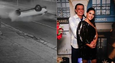 Assaltantes roubam carro de esposa de Frank Aguiar e capotam o veículo, em São Paulo