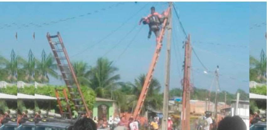 Homem fica grudado em poste após choque elétrico em Parintins