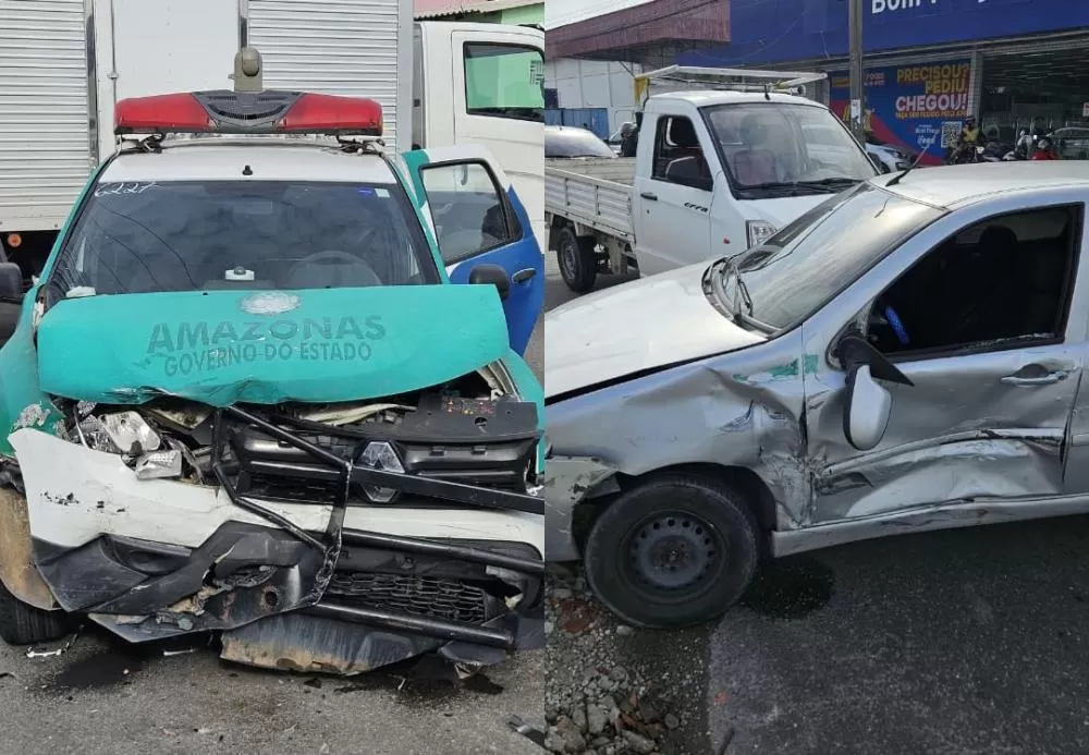 Viatura da Polícia Militar colide com carro, em Manaus; vídeo