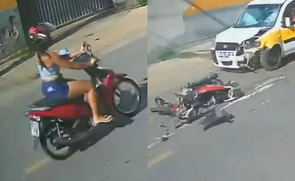 Mulher morre após sua moto colidir com van escolar; veja vídeo