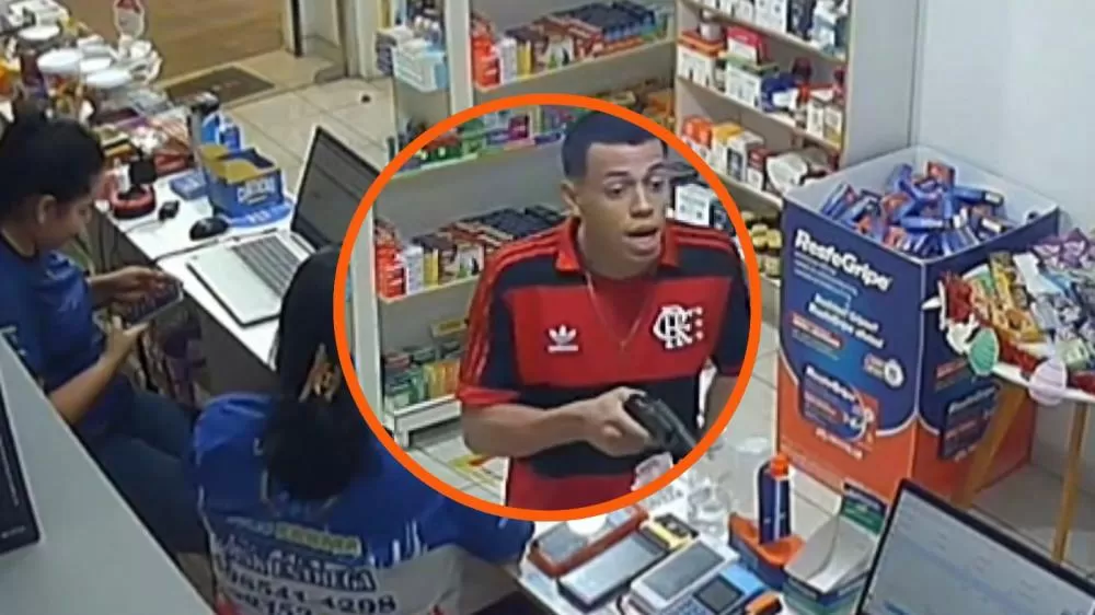 Suspeito de assalto em drogaria de Manaus é procurado; veja vídeo
