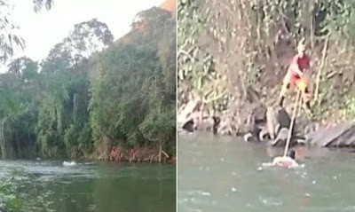 Homem desfere garrafadas na sua mãe e se joga em rio para fugir da polícia